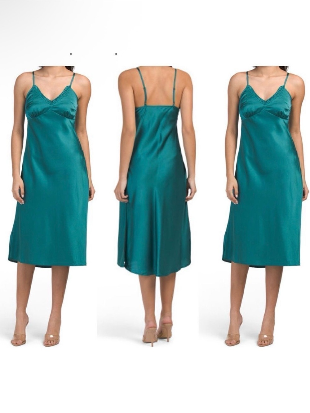 Green Satin Slip Dress with Delicate Trim Size S